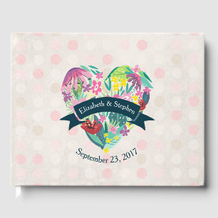 Cute Floral Heart with Tropical Flowers Custom Guest Book