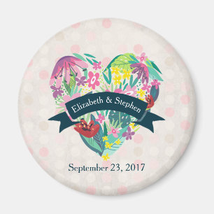 Cute Floral Heart with Tropical Flowers Wedding Magnet