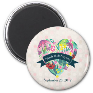 Cute Floral Heart with Tropical Flowers Wedding Magnet