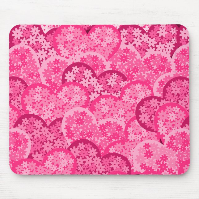 Cute floral hearts in pink mouse pad (Front)