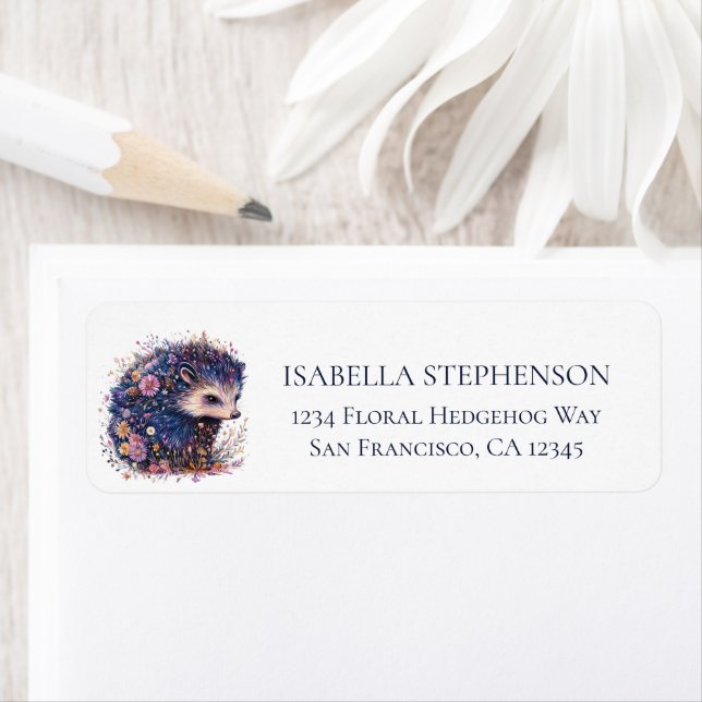 Cute Floral Hedgehog Chic Return Address Label (Insitu)