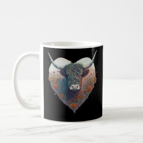 Cute Floral Highland Cow Valentines Day Farm Cow  Coffee Mug