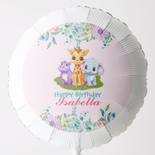 Cute Floral Hippo safari jungle Animals Birthday Balloon