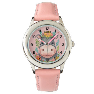 Cute Floral Hippopotamus Kids Watch