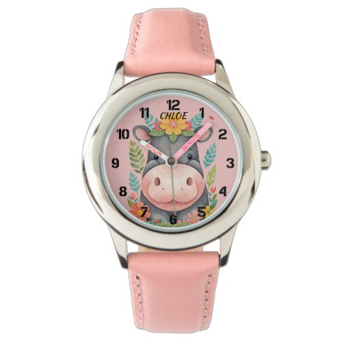 Cute Floral Hippopotamus Kids Watch