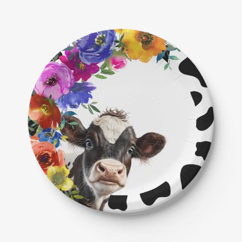 Cute Floral Holy Cow Birthday Paper Plates