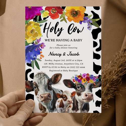 Cute Floral Holy Cow Couple Baby Shower  Invitation