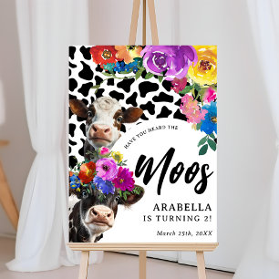Cute Floral Holy Cow Kids Birthday Party Foam Board