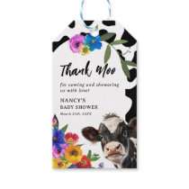 Cute Floral 'Holy Cow' Thank Moo Baby Shower Favor Gift Tags