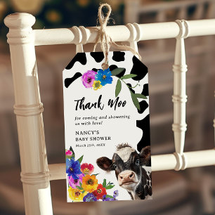 Cute Floral 'Holy Cow' Thank Moo Baby Shower Favor Gift Tags