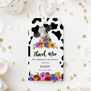 Cute Floral 'Holy Cow' Thank Moo Birthday Favor Gift Tags