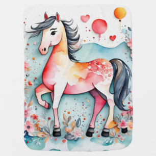 Cute floral horse baby blanket