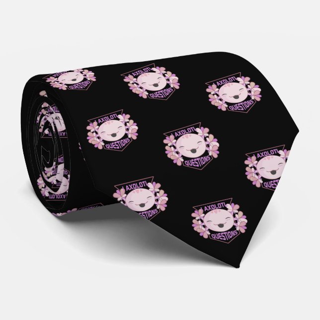 Cute Floral I Axolotl Questions Neck Tie (Rolled)