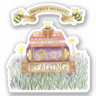Cute Floral I'd Rather Bee Reading Book Lover Sticker