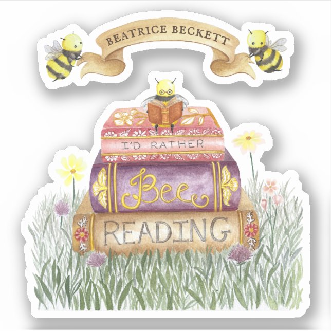 Cute Floral I'd Rather Bee Reading Book Lover  Sticker (Front)