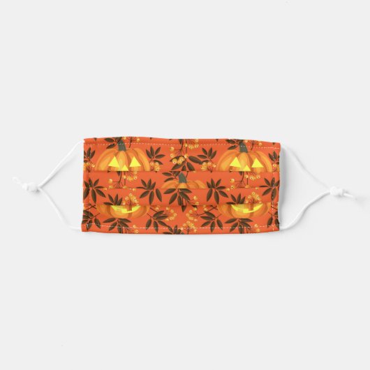 Cute Floral Jack O'Lantern Halloween Pumpkin Adult Cloth Face Mask (Front, Folded)