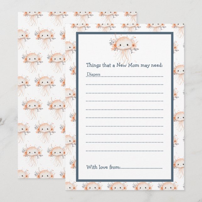 Cute Floral Jellyfish Baby Shower Invitation (Front/Back)