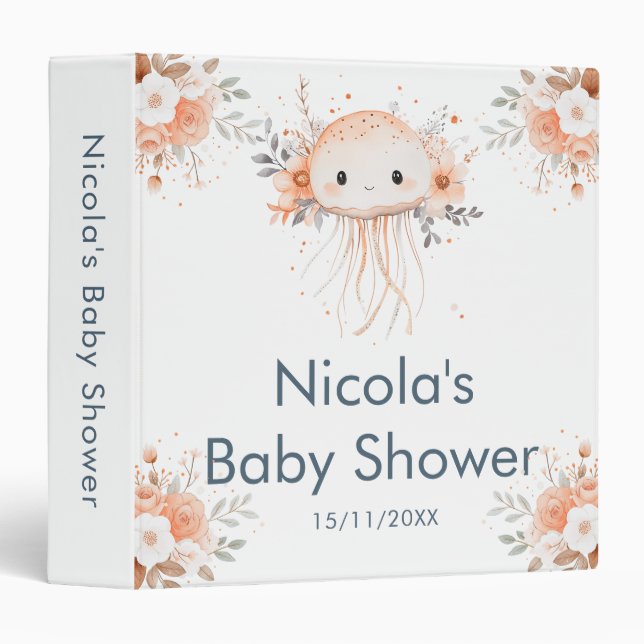 Cute Floral Jellyfish Baby Shower Photo Album 3 Ring Binder (Front/Spine)