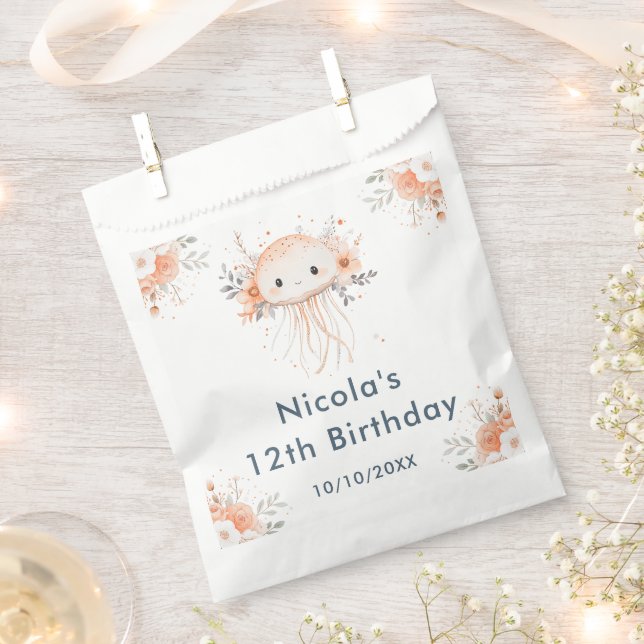 Cute Floral Jellyfish Birthday Party Favor Bag (Clipped)