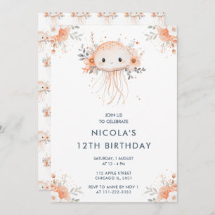 Cute Floral Jellyfish Birthday Party Invitation