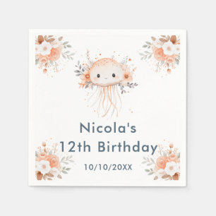 Cute Floral Jellyfish Birthday Party Napkins
