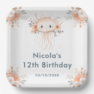 Cute Floral Jellyfish Birthday Party Paper Plates