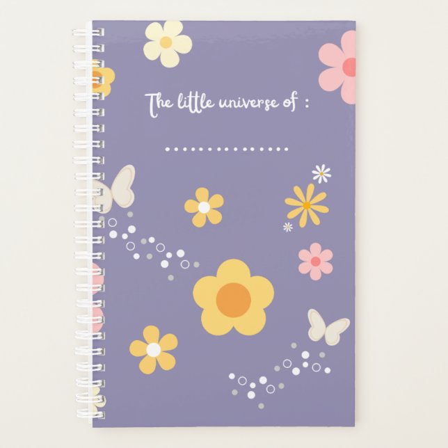 Cute Floral Journal Cover, Pastel Purple Notebook (Front)