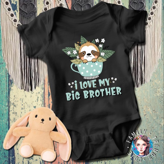 Cute Floral Kawaii Raccoon I Love My Big Brother Baby Bodysuit (Creator Uploaded)