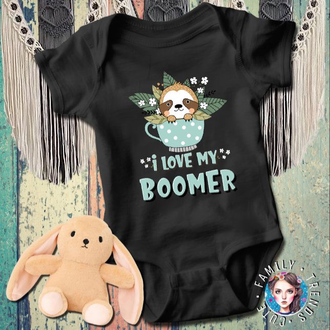 Cute Floral Kawaii Raccoon I Love My Boomer Baby Bodysuit (Creator Uploaded)