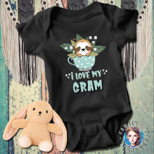 Cute Floral Kawaii Raccoon I Love My Gram Baby Bodysuit