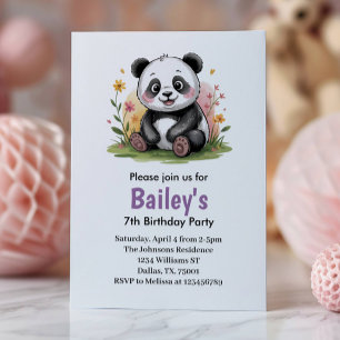 Cute Floral Kids Panda Birthday Party Invitation