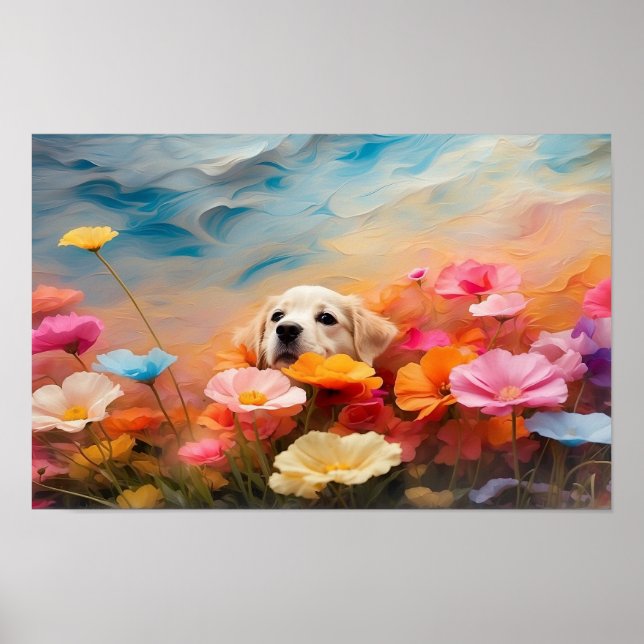 Cute floral Labrador retriever puppy downloadable  Poster (Front)