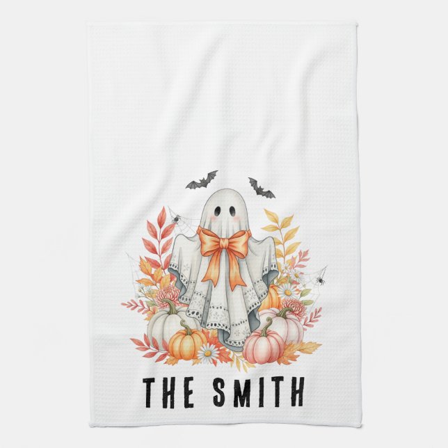 Cute Floral Lace Ghost|Spooky Sweet Fall Halloween Kitchen Towel (Vertical)