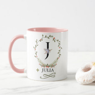 Cute Floral Letter J Monogram Mug