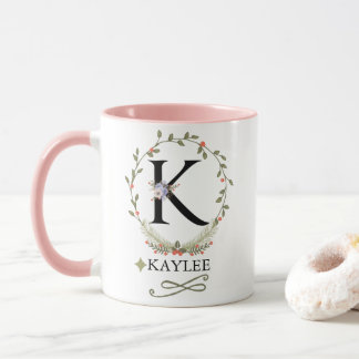 Cute Floral Letter K Monogram Mug