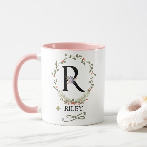 Cute Floral Letter R Monogram Mug