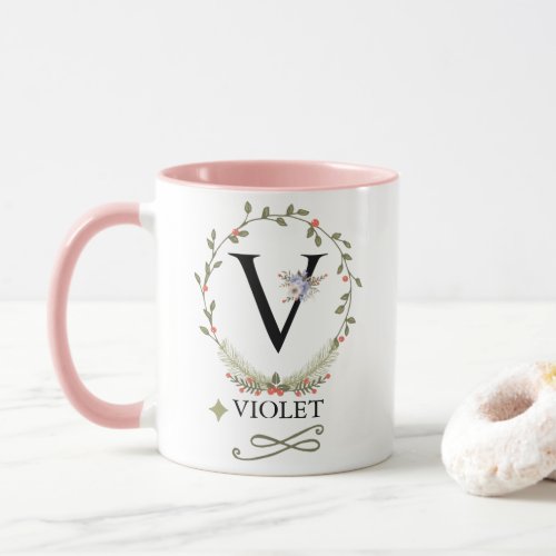 Cute Floral Letter V Monogram Mug