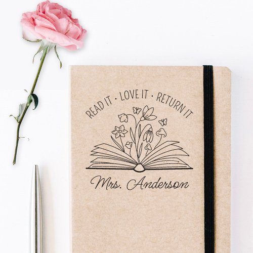 Cute Floral Library Floral Grow your Mind Teacher Self_inking Stamp