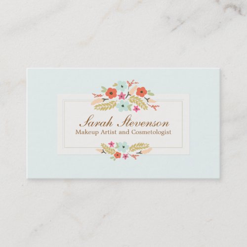 Cosmetology Whimsical Flowers Light Blue Spa Business Card