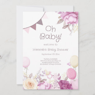 Cute Floral Lilac Pink Girl Baby Shower Invitation