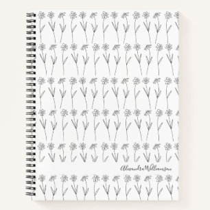 Cute Floral Line Art Black and White Personalized  Notebook