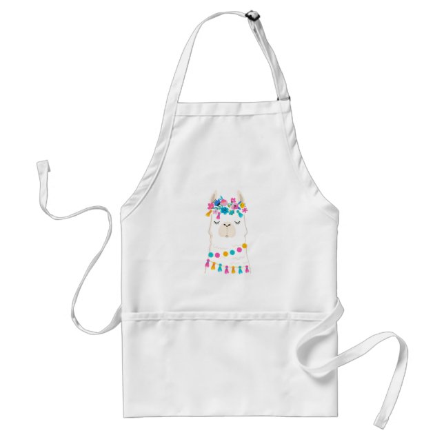 Cute Floral Llama Adult Apron (Front)