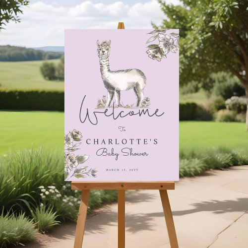 Cute Floral Llama Alpaca Baby Shower Welcome Foam Board