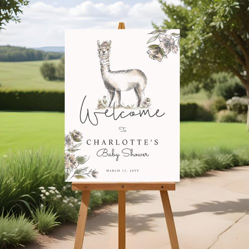 Cute Floral Llama Alpaca Baby Shower Welcome Foam Board