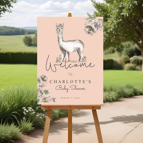 Cute Floral Llama Alpaca Baby Shower Welcome Foam Board