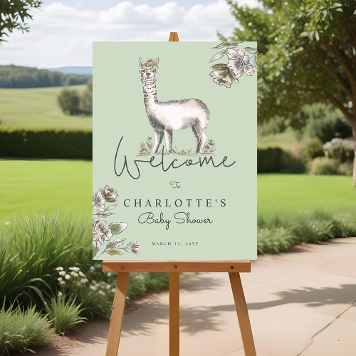 Cute Floral Llama Alpaca Baby Shower Welcome Foam Board