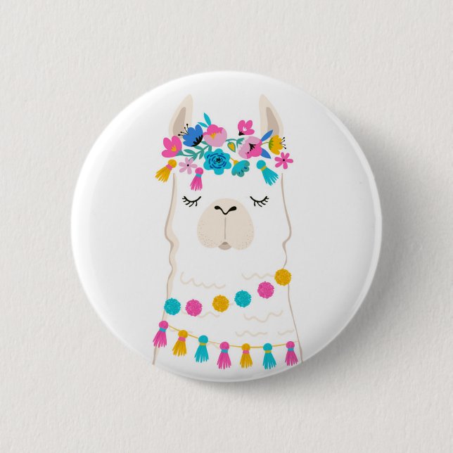 Cute Floral Llama Button (Front)