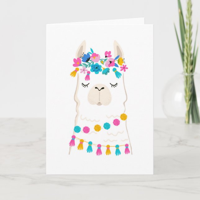 Cute Floral Llama Card (Front)