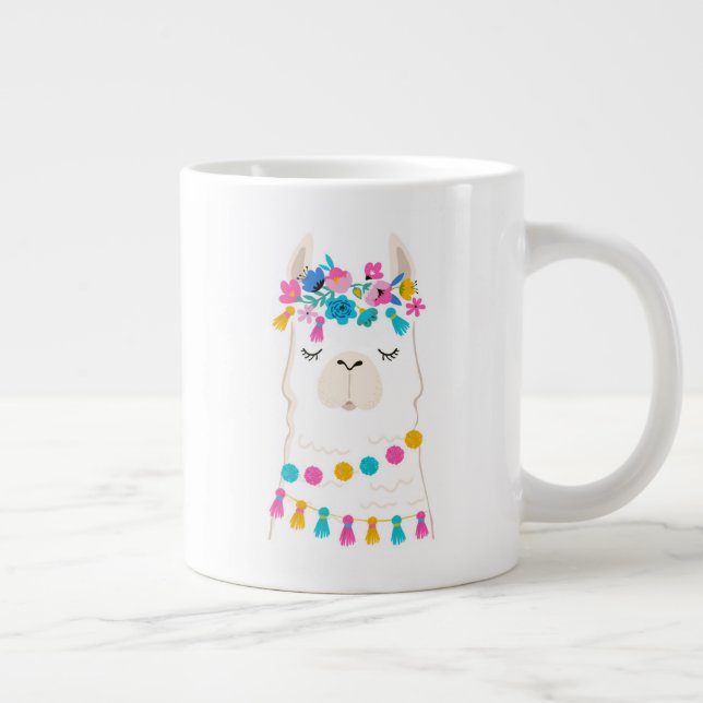 Cute Floral Llama Giant Coffee Mug (Right)