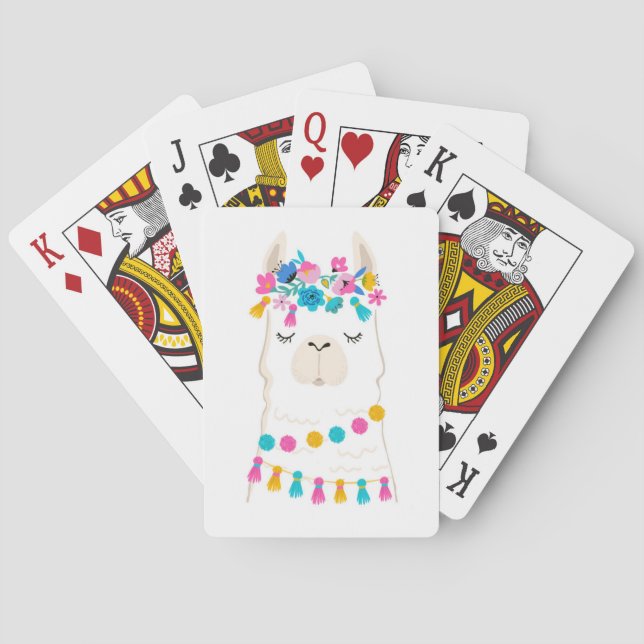 Cute Floral Llama Poker Cards (Back)